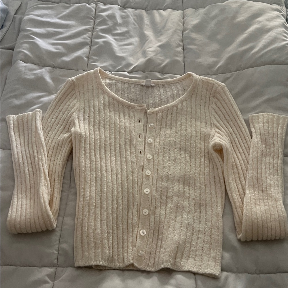 Garage Cream Ribbed Knit Cardigan